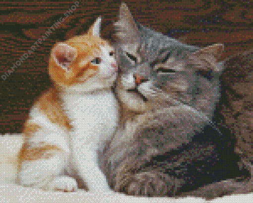 Cat And Kitten Snuggling Diamond Painting