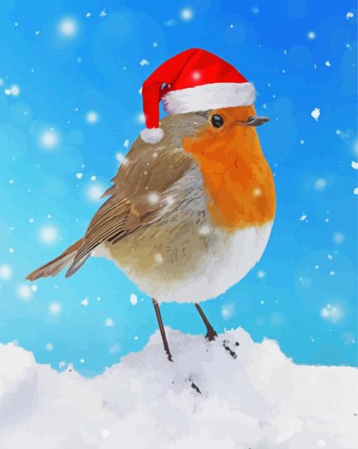 Christmas Robin In Snow Diamond Painting