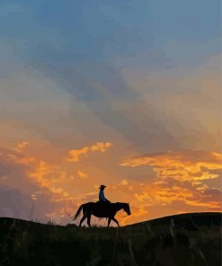 Girl Riding A Horse Sunset Silhouette Diamond Painting