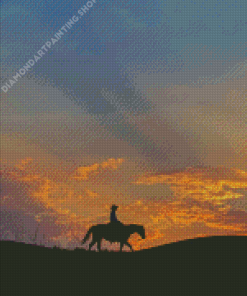 Girl Riding A Horse Sunset Silhouette Diamond Painting