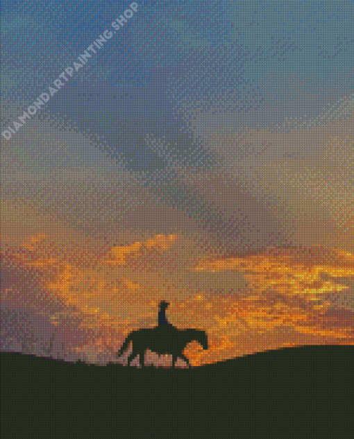 Girl Riding A Horse Sunset Silhouette Diamond Painting