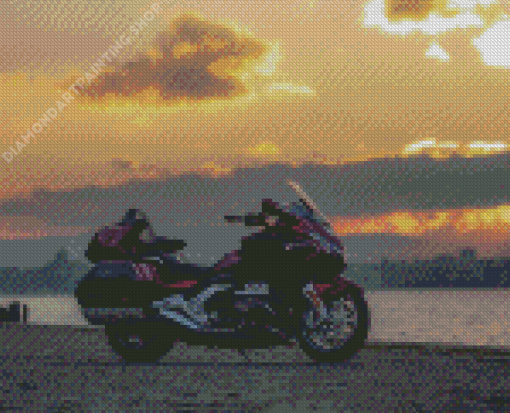 Honda Gold Wing Motorcycle At Sunset Diamond Painting