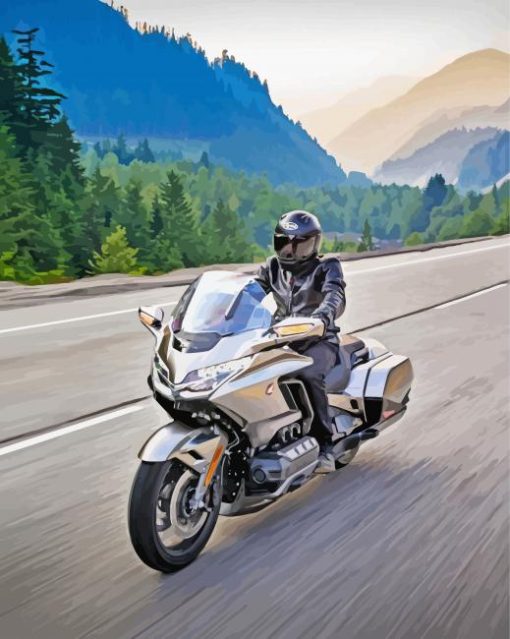 Honda Gold Wing Motorcycle On Road Diamond Painting