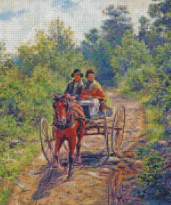 Old Couple On Horse Carriage Diamond Painting