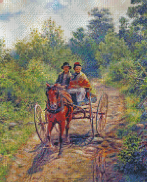 Old Couple On Horse Carriage Diamond Painting