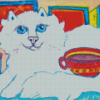 White Cat And Coffee Cup Diamond Painting