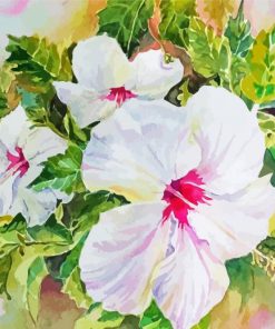 White Hibiscus Flowers Art Diamond Painting