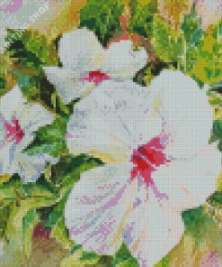 White Hibiscus Flowers Art Diamond Painting