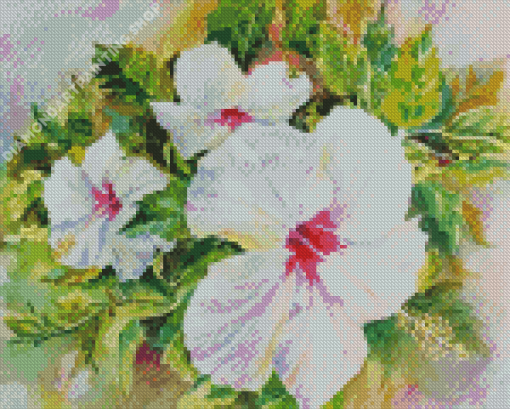 White Hibiscus Flowers Art Diamond Painting