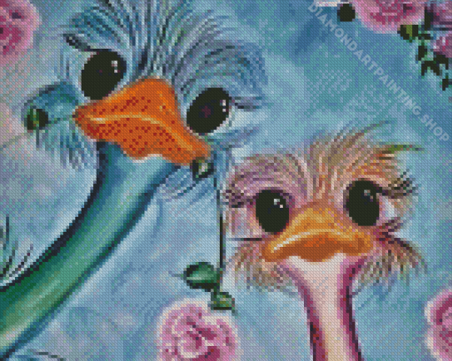 Aesthetic Ostrich And Flowers Diamond Painting