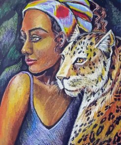 African Woman With Leopard Art Diamond Painting