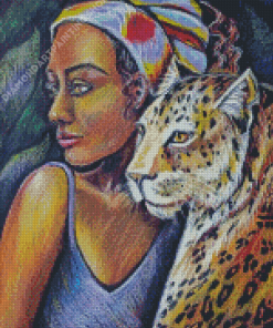 African Woman With Leopard Art Diamond Painting