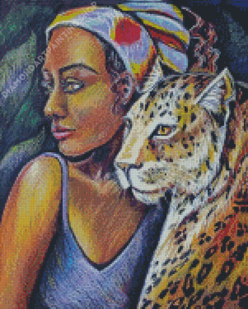 African Woman With Leopard Art Diamond Painting