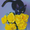 Beautiful Black Cats And Flowers Diamond Painting