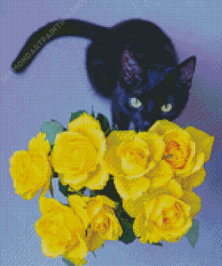 Beautiful Black Cats And Flowers Diamond Painting