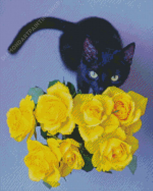 Beautiful Black Cats And Flowers Diamond Painting