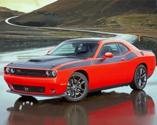 Black And Red Dodge Challenger Scat Diamond Painting