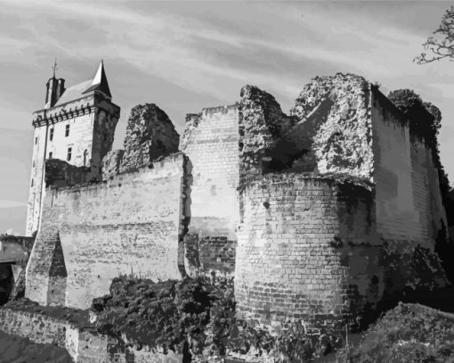 Black And White Chinon Fortress Ruins Diamond painting