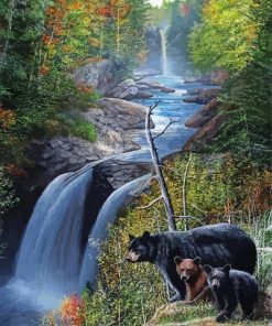 Black Bear Waterfall Landscape Diamond Painting