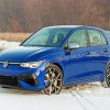 Blue Vw Golf R In Snow Diamond Painting