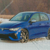 Blue Vw Golf R In Snow Diamond Painting