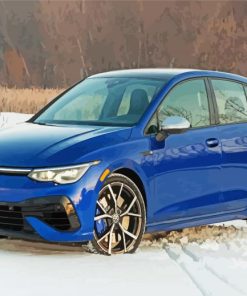 Blue Vw Golf R In Snow Diamond Painting