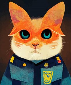 Cat Dressed In Policeman Uniform Diamond Painting