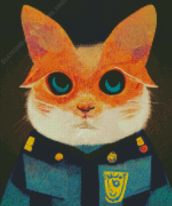 Cat Dressed In Policeman Uniform Diamond Painting