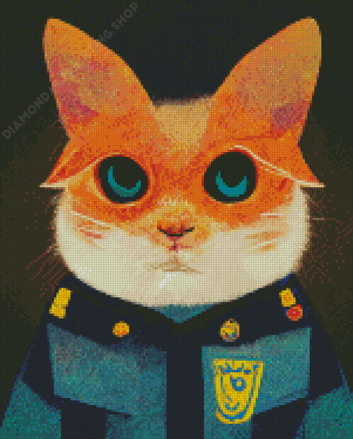 Cat Dressed In Policeman Uniform Diamond Painting