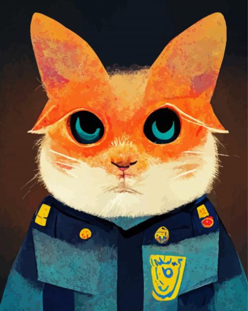 Cat Dressed In Policeman Uniform Diamond Painting