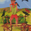 Child And Crows With Watermelon Diamond Painting