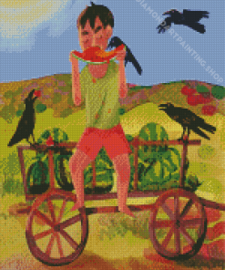 Child And Crows With Watermelon Diamond Painting