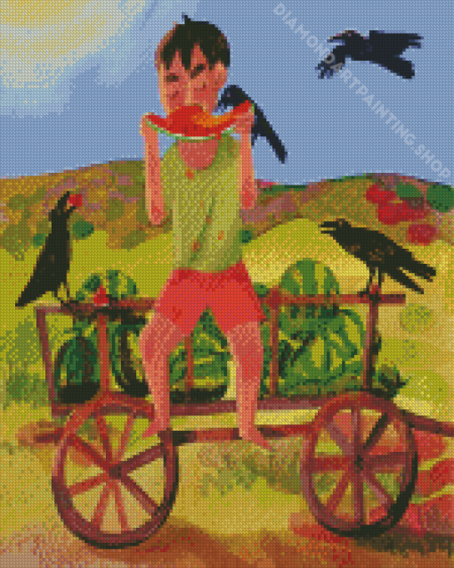 Child And Crows With Watermelon Diamond Painting