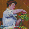 Classic Woman Arranging Flowers Diamond Painting