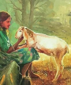 Cute Girl With Sheep Diamond Painting