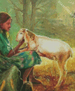 Cute Girl With Sheep Diamond Painting