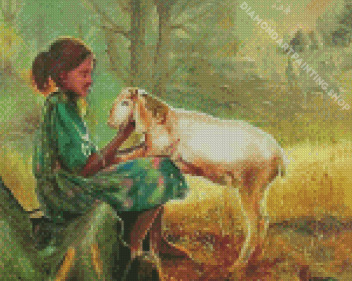 Cute Girl With Sheep Diamond Painting