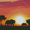 Family Rhino Sunset Diamond Painting