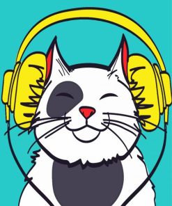 Happy Cat With Headphones Diamond Painting