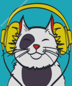 Happy Cat With Headphones Diamond Painting