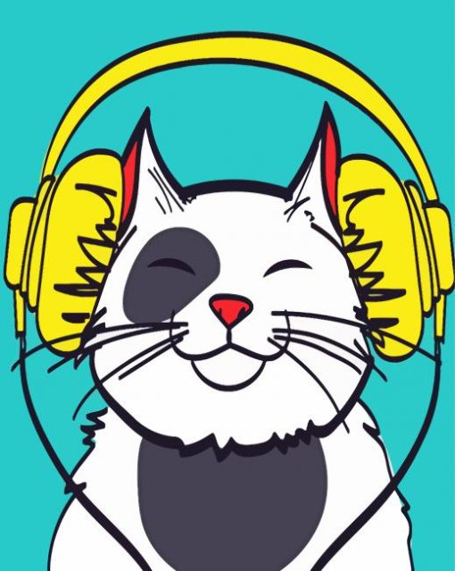 Happy Cat With Headphones Diamond Painting