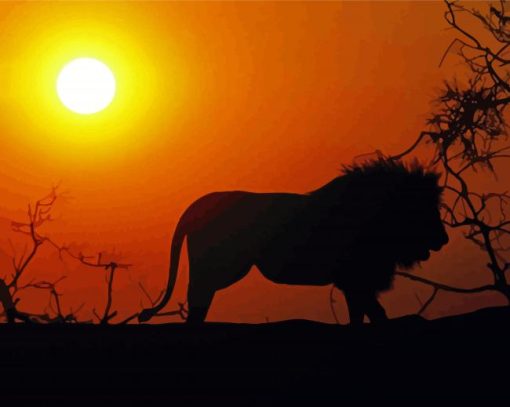 Lion Sunset Silhouette Diamond Painting