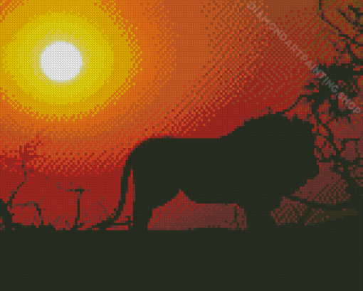 Lion Sunset Silhouette Diamond Painting