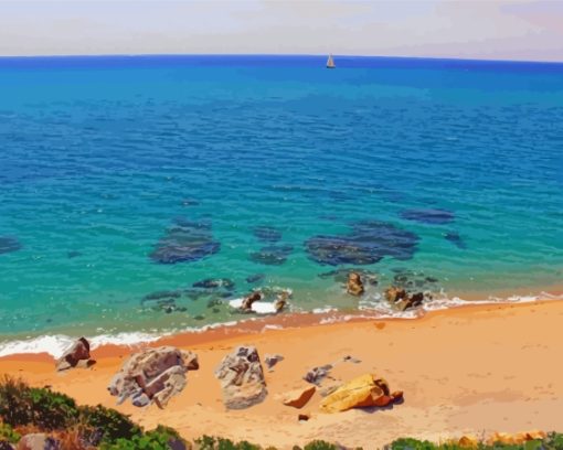 Barcelona Beach Rocks Diamond Painting