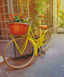 Yellow Bike And Flowers Basket Diamond Painting