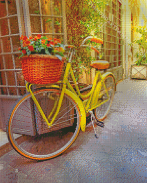 Yellow Bike And Flowers Basket Diamond Painting