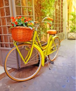 Yellow Bike And Flowers Basket Diamond Painting