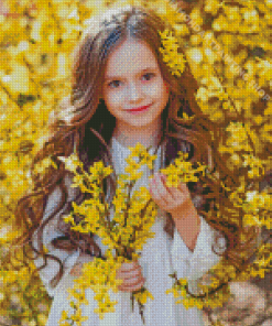 Yellow Little Girl Flowers Diamond Painting