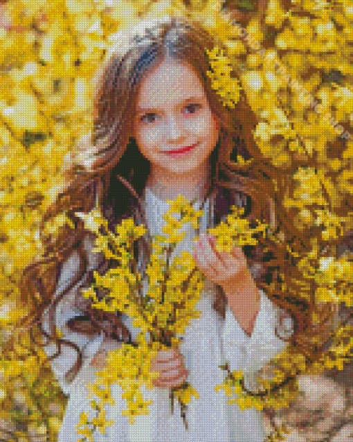 Yellow Little Girl Flowers Diamond Painting