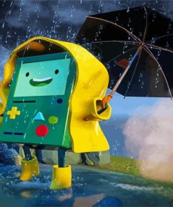 BMO Under Umbrella In Rain Diamond Painting